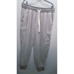 Aerie Lyocell Cargo Jogger Pants Womens L Taupe Drawstring Utility Pockets